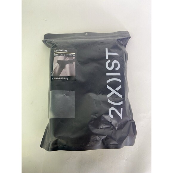 2xist Essential Cotton Stretch 4 Pack Bikini Briefs Underwear Black Mens Size XL - Picture 1 of 4